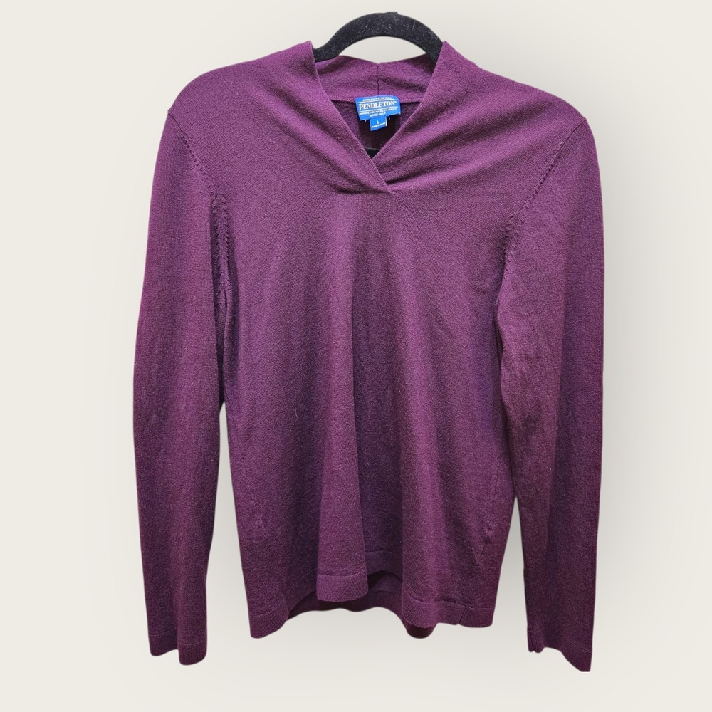 Pendleton Women's Merino Wool Blend Sweater Purple Shawl Collar Size L(pls Read)